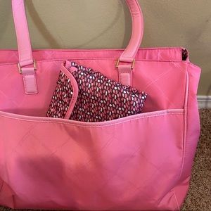 Vera Bradley Preppy Poly Uptown diaper tote shoulder bag bright pink